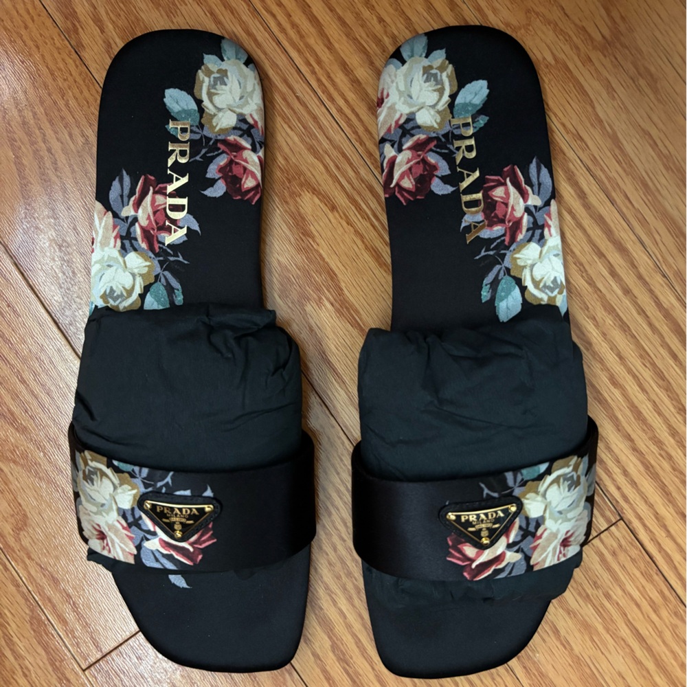Prada Satin Floral Slides - Size 40